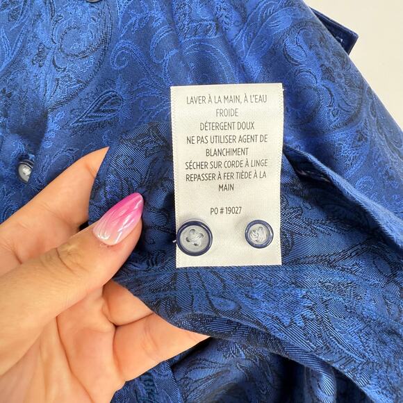 Robert Graham Woven Button Front Long Sleeve Shirt Andretti Dark Navy Blue M - Picture 5 of 9